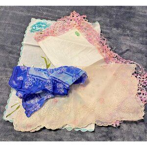Vintage Handkerchief Lot Irish Linen NWT Pink Lace Blue Floral Sheer Hankies 4